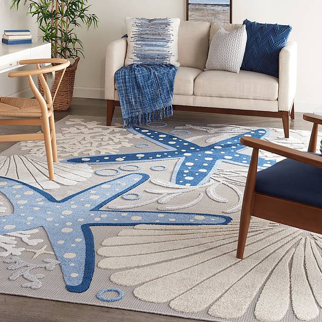 Tempany Blue/Gray 7'10 x 10'6 Indoor/Outdoor Rug - Thumbnail - Image 4
