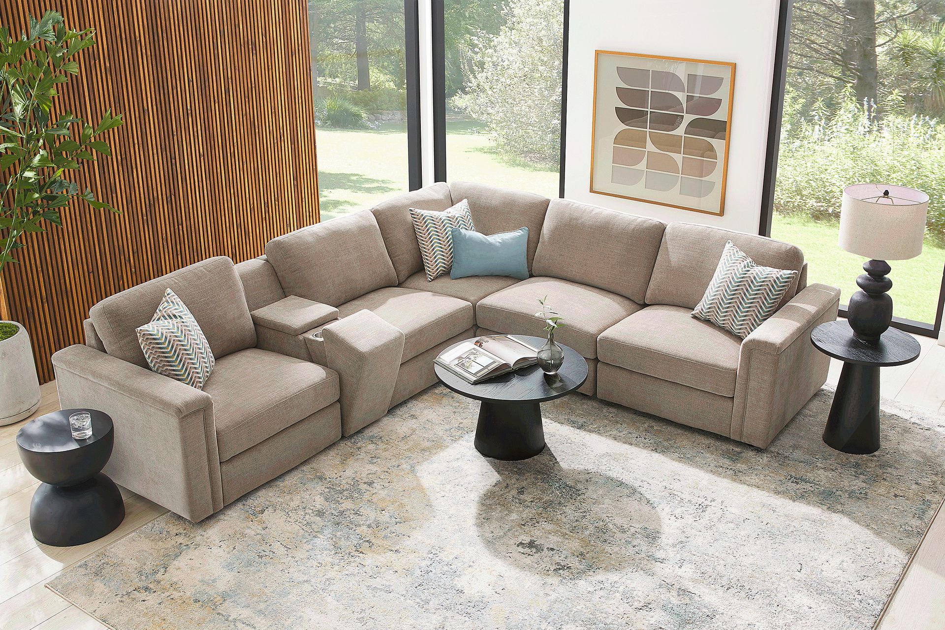 Tempo Modular Beige 6 Pc Sectional with Media Console - Image 2