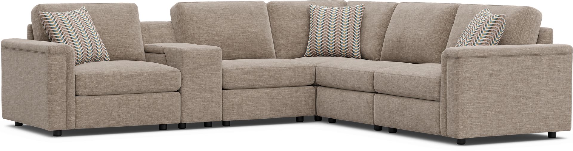 Tempo Modular Beige 6 Pc Sectional with Media Console - Image 1