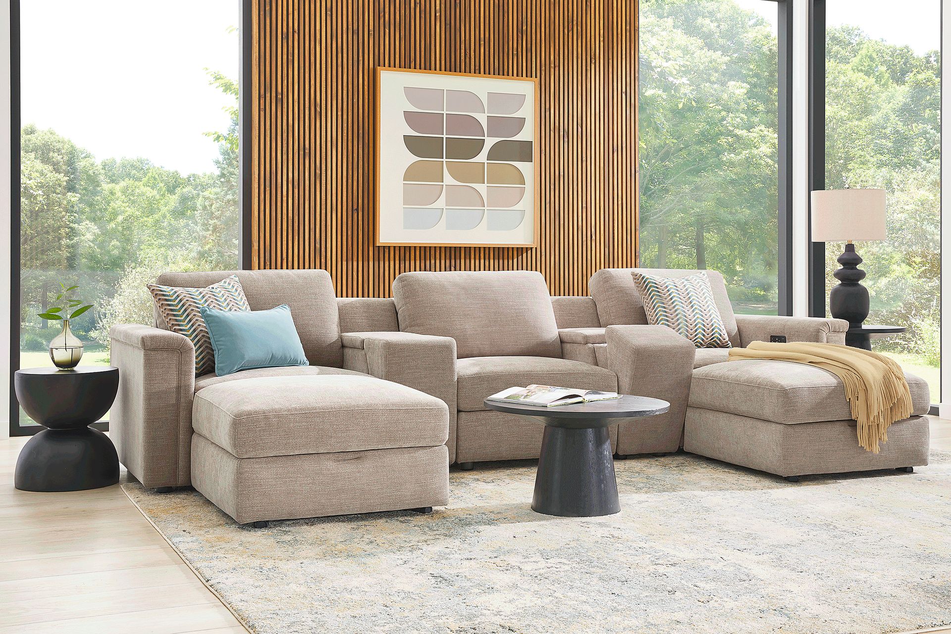 Tempo Modular Beige 7 Pc Sectional with Media Consoles - Image 1