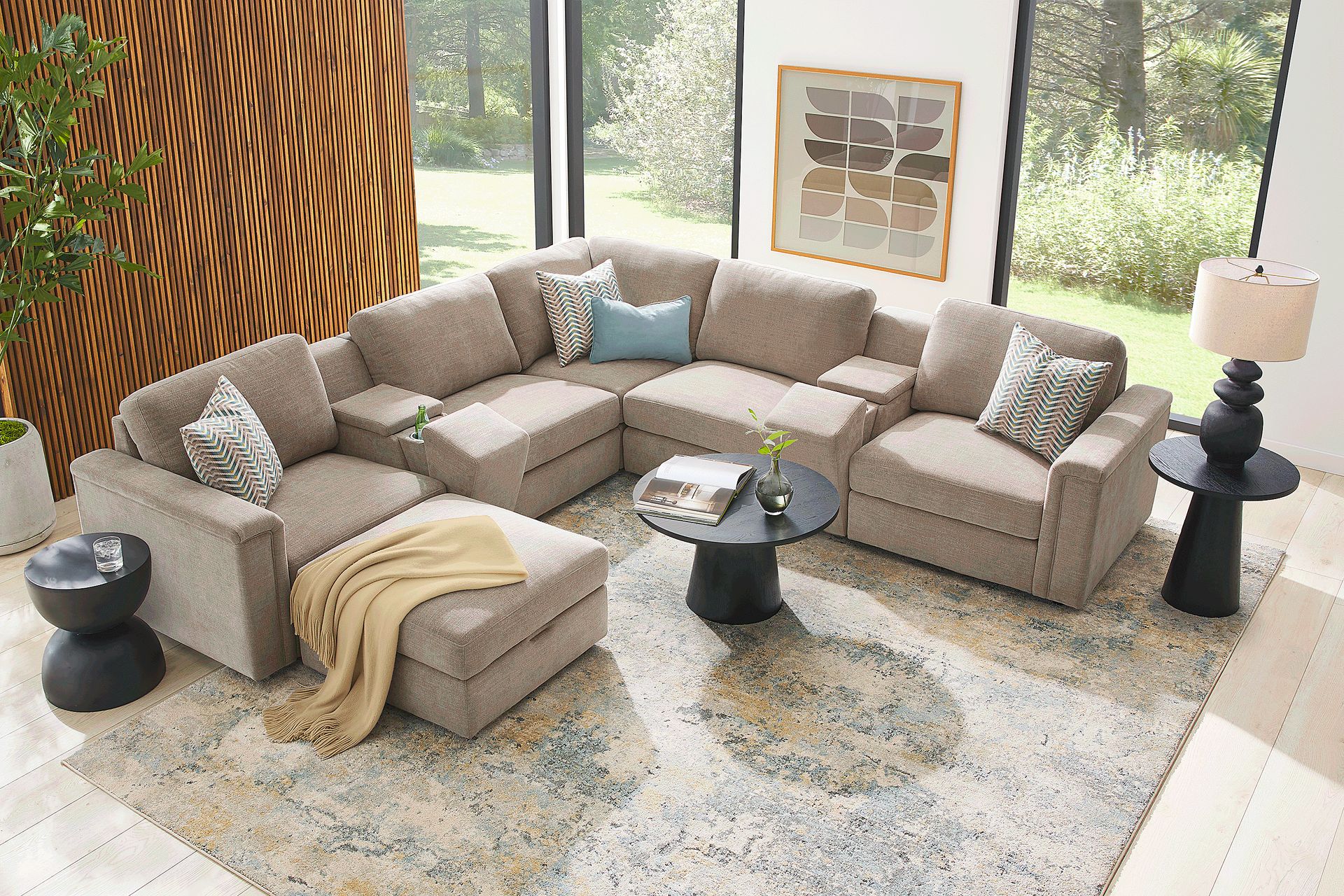 Tempo Modular Beige 8 Pc Sectional with Media Consoles - Image 2