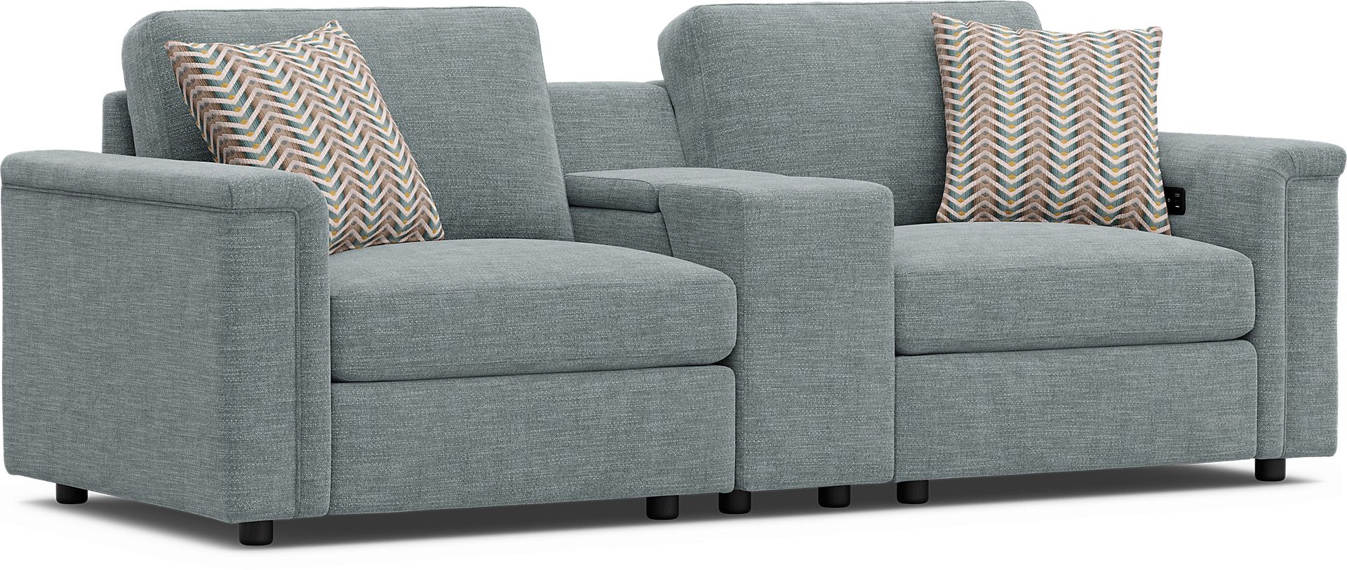Tempo Modular Blue 3 Pc Sectional with Media Console - Image 1