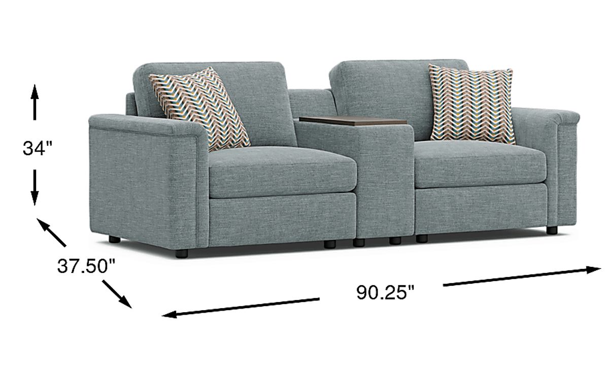 Tempo Modular Blue Chenille Fabric 3pc Console Loveseat 3 Pc