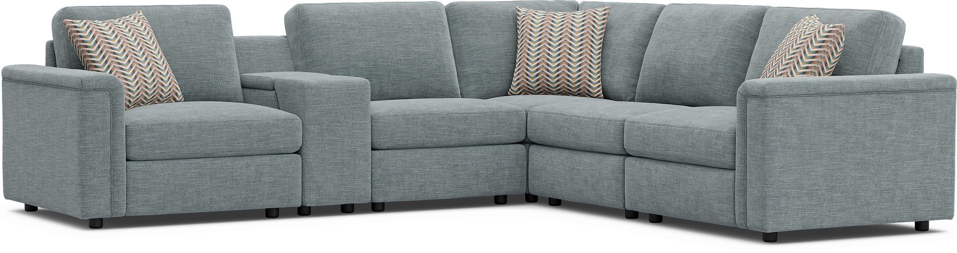 Tempo Modular Blue 6 Pc Sectional with Media Console - Image 1