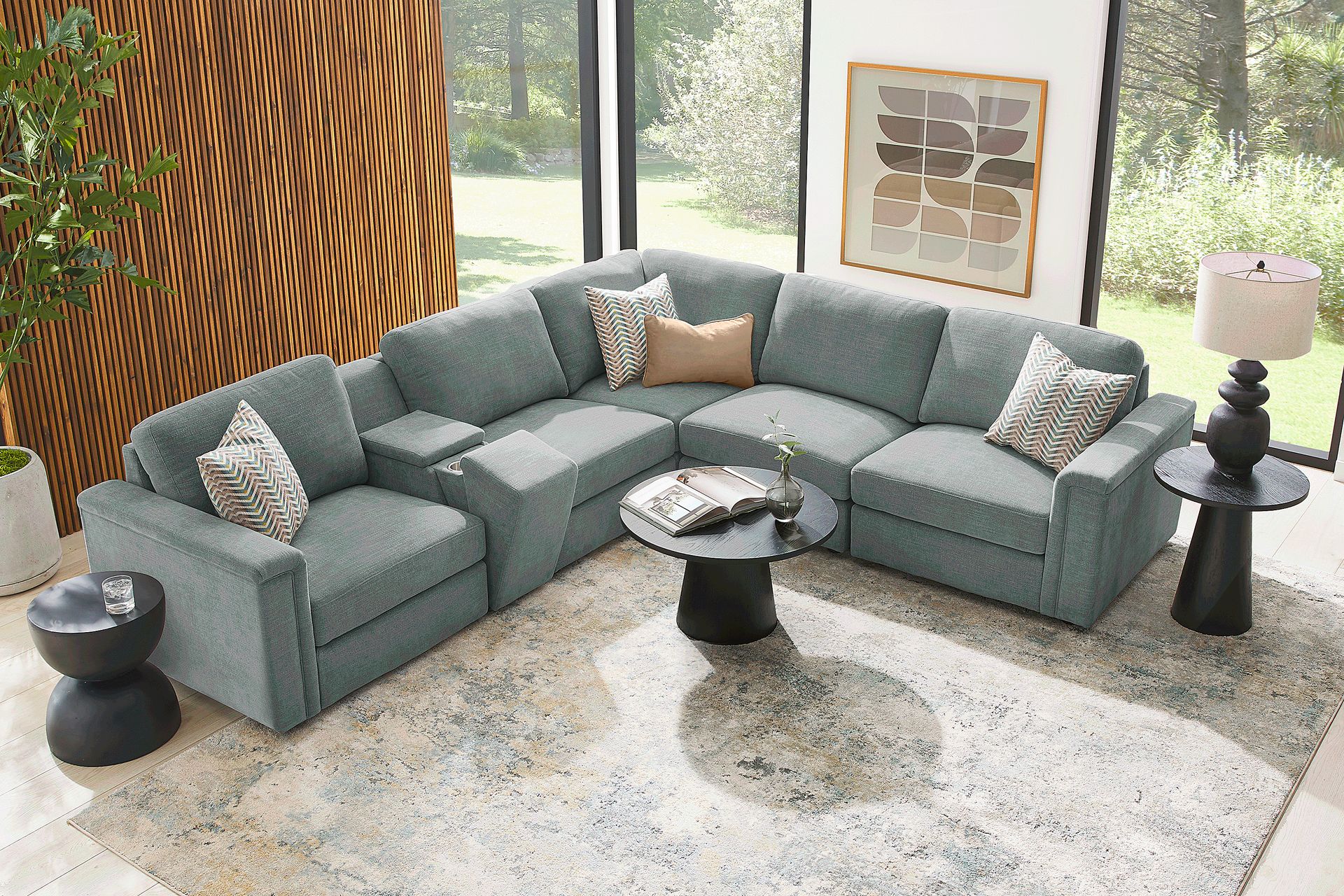 Tempo Modular Blue 6 Pc Sectional with Media Console - Image 2