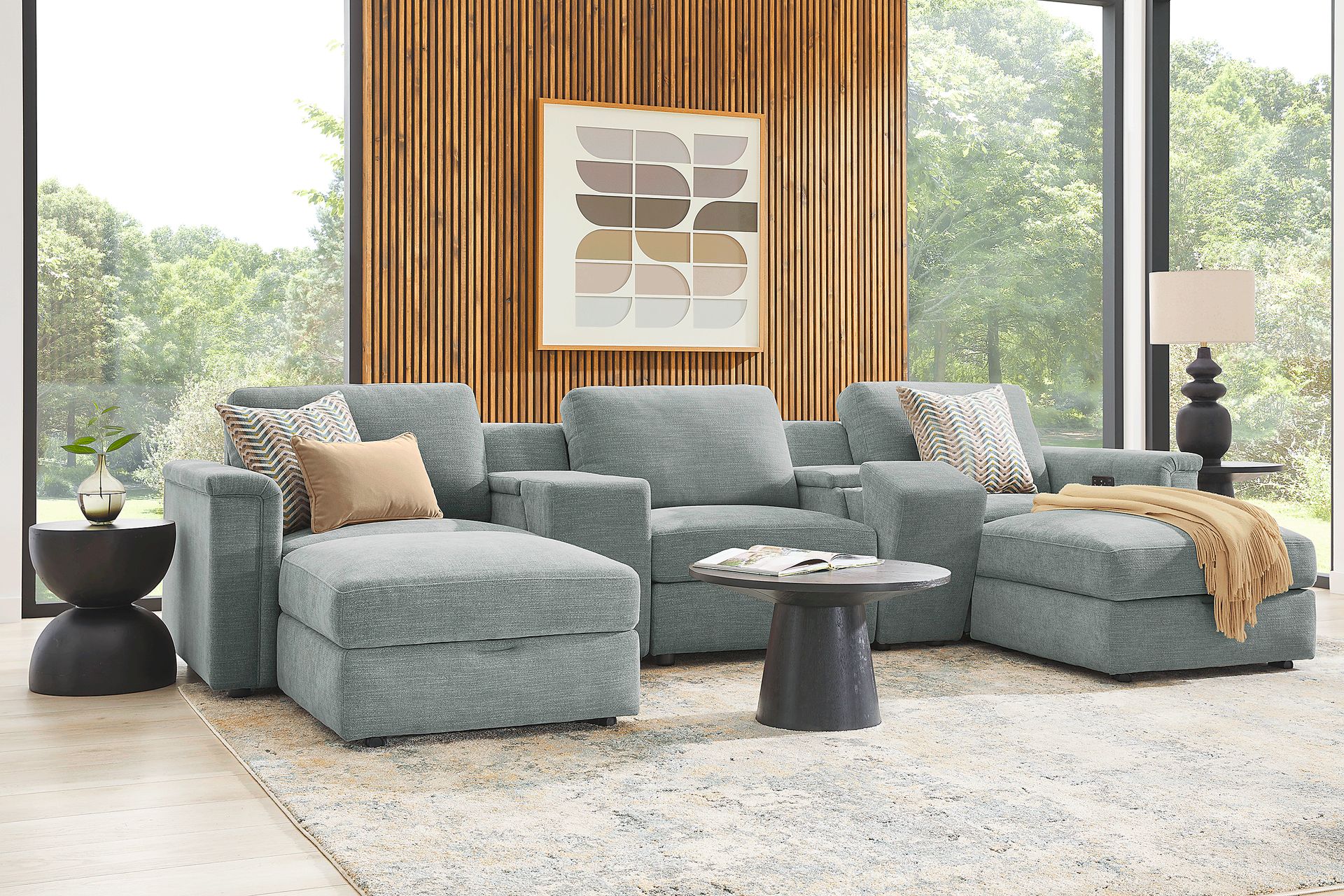 Tempo Modular Blue 7 Pc Sectional with Media Consoles - Image 1