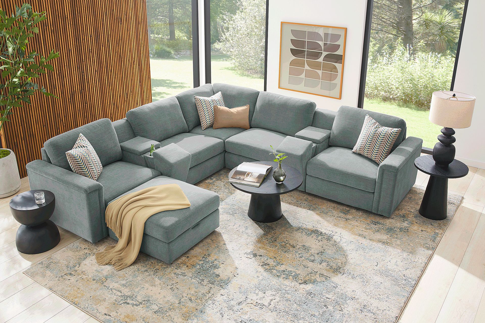 Tempo Modular Blue 8 Pc Sectional with Media Consoles - Image 2