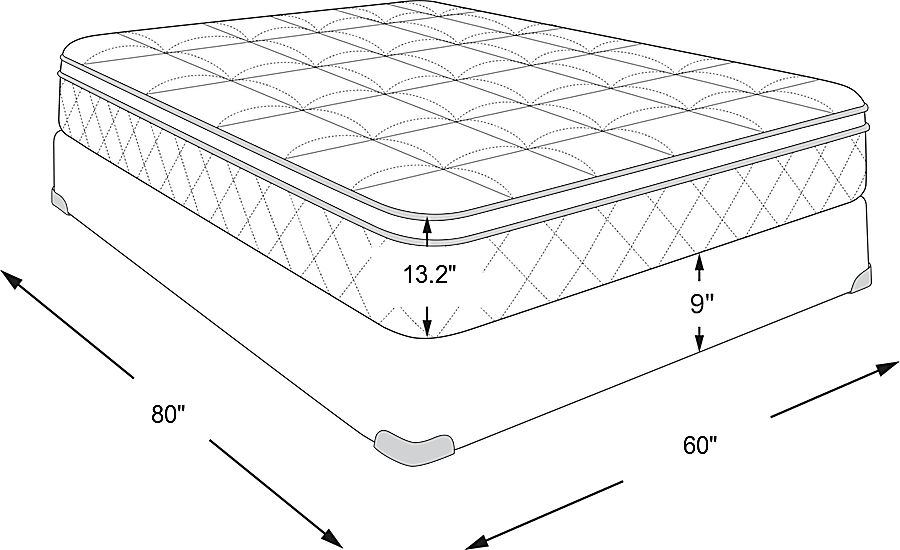 mattress: 80"l x 60"w x 13.2"h, foundation: 9"h