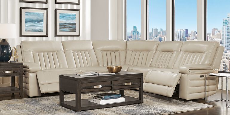 Terenzo Beige Leather 5 Pc Dual Power Reclining Sectional