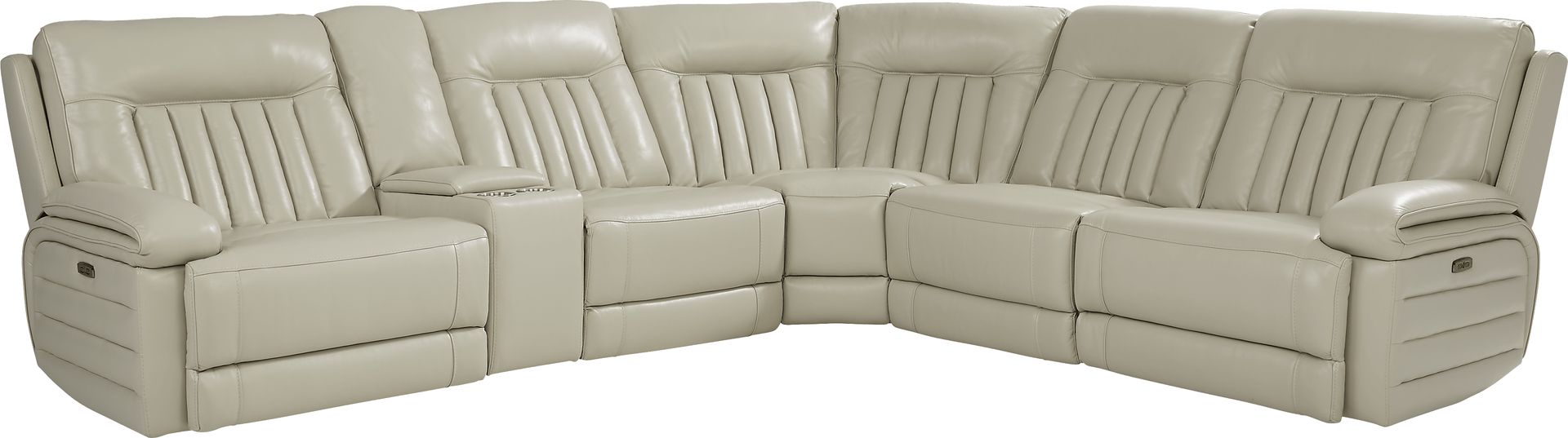Terenzo Beige Leather 9 Pc Dual Power Reclining Sectional Living Room - Image 3