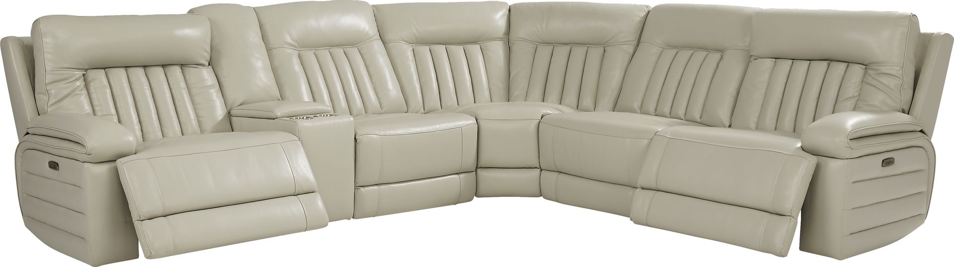 Terenzo Beige Leather 9 Pc Dual Power Reclining Sectional Living Room - Image 3