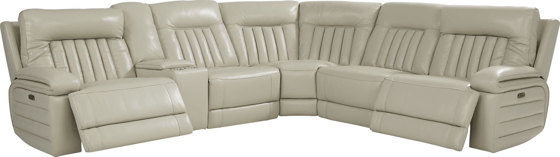 Terenzo Beige Leather 9 Pc Dual Power Reclining Sectional Living Room - Image 2
