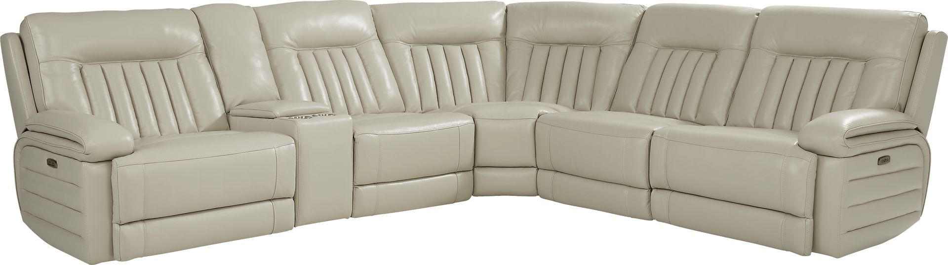Terenzo Beige Leather 9 Pc Dual Power Reclining Sectional Living Room - Image 2