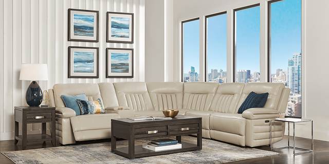 Terenzo Beige Leather 9 Pc Dual Power Reclining Sectional Living Room - Thumbnail - Image 1