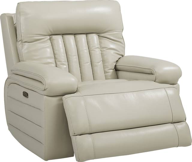 Terenzo Beige Leather Dual Power Recliner - Thumbnail - Image 2