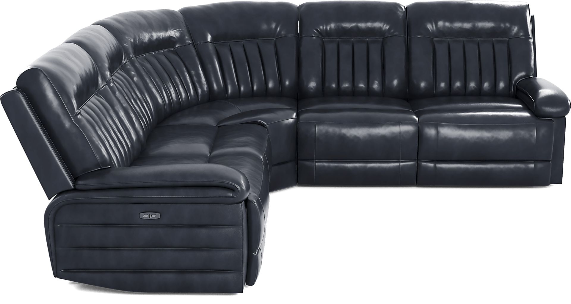 Terenzo Blue Leather 5 Pc Dual Power Reclining Sectional - Image 4