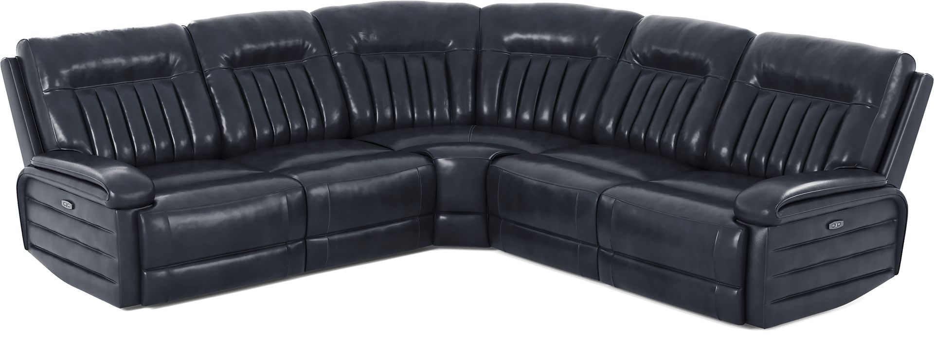 Terenzo Blue Leather 5 Pc Dual Power Reclining Sectional - Image 5