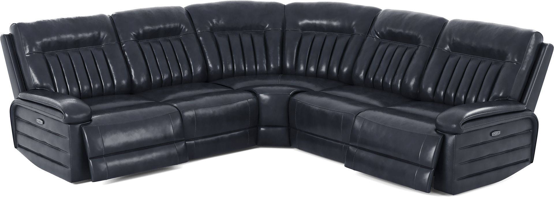 Terenzo Blue Leather 5 Pc Dual Power Reclining Sectional - Image 1