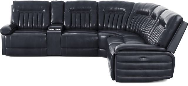 Terenzo Blue Leather 9 Pc Dual Power Reclining Sectional Living Room - Thumbnail - Image 3