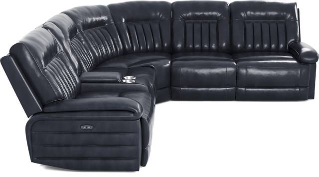 Terenzo Blue Leather 9 Pc Dual Power Reclining Sectional Living Room - Thumbnail - Image 4