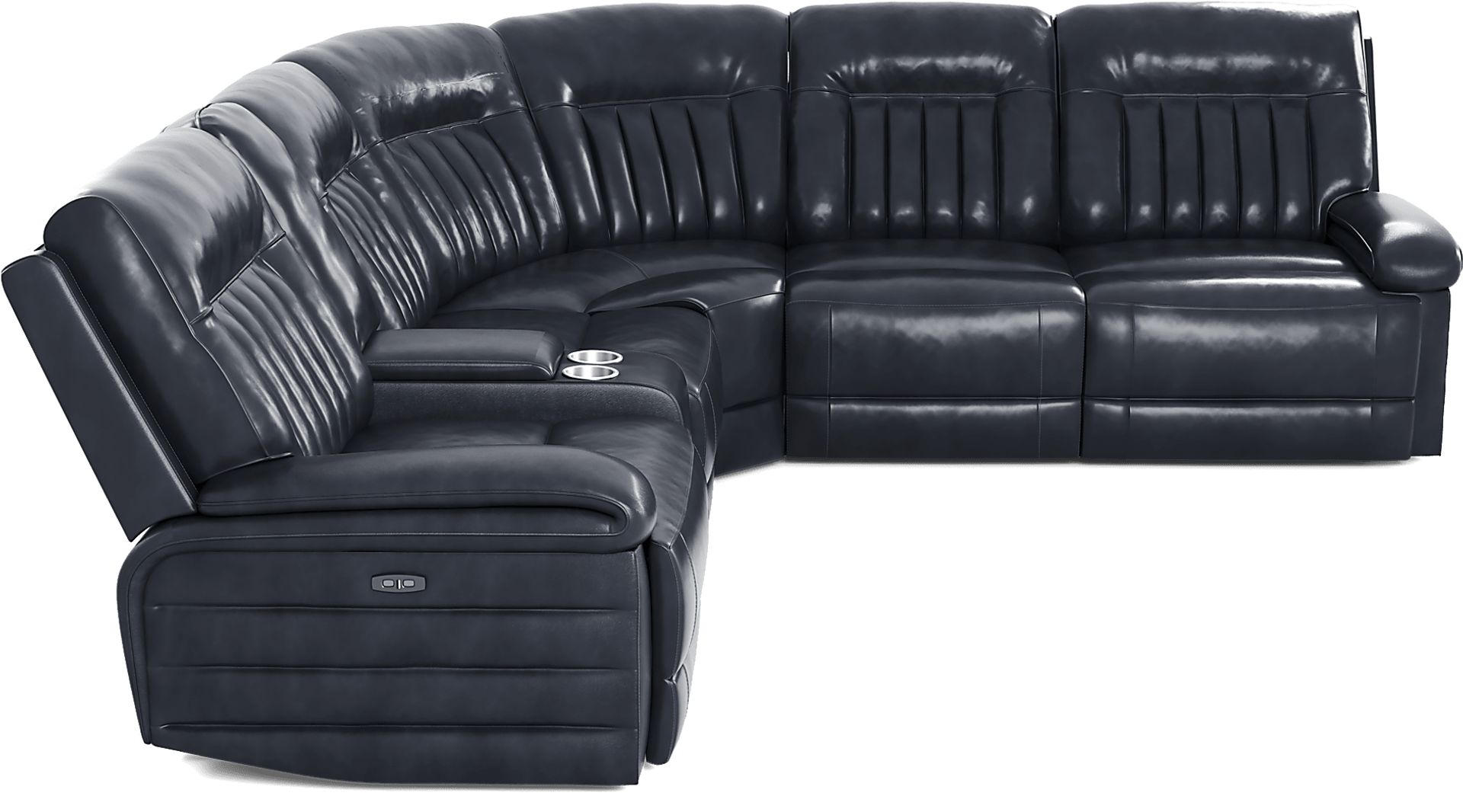 Terenzo Blue Leather 9 Pc Dual Power Reclining Sectional Living Room - Image 4