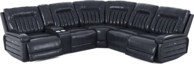 Terenzo Blue Leather 9 Pc Dual Power Reclining Sectional Living Room - Thumbnail - Image 5
