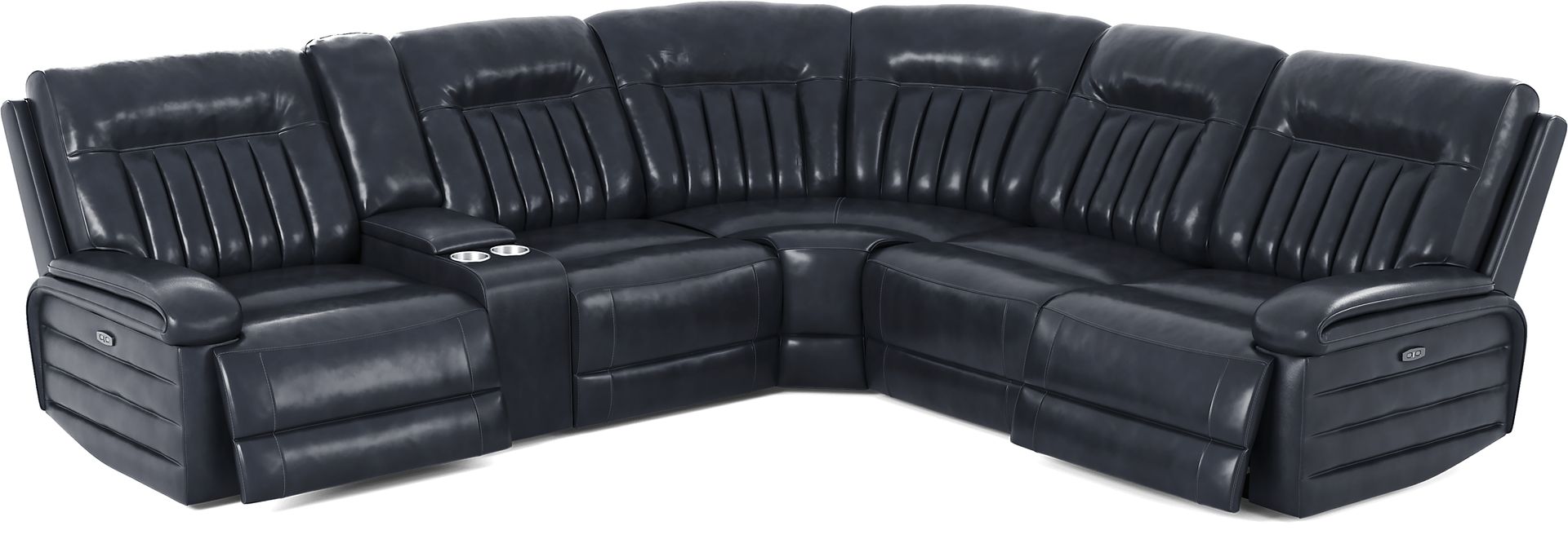 Terenzo Blue Leather 9 Pc Dual Power Reclining Sectional Living Room - Image 5