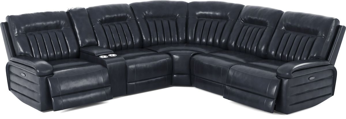 Terenzo Blue Leather 6 Pc Dual Power Reclining Sectional | Rooms to Go