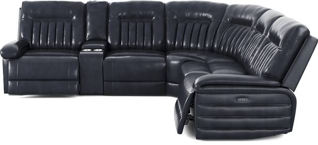 Terenzo Blue Leather 9 Pc Dual Power Reclining Sectional Living Room - Thumbnail - Image 6