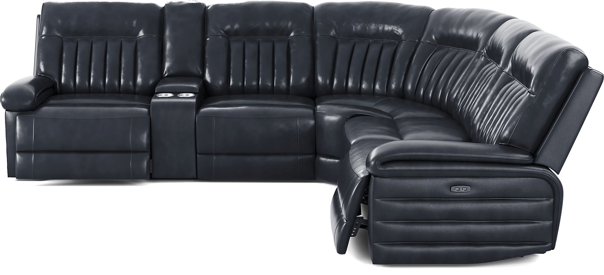 Terenzo Blue Leather 9 Pc Dual Power Reclining Sectional Living Room - Image 6