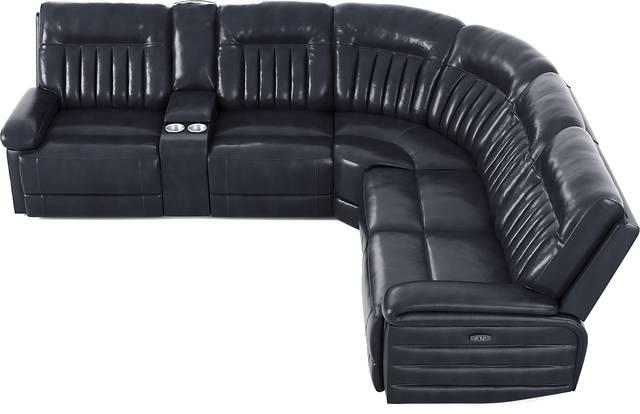 Terenzo Blue Leather 9 Pc Dual Power Reclining Sectional Living Room - Thumbnail - Image 7