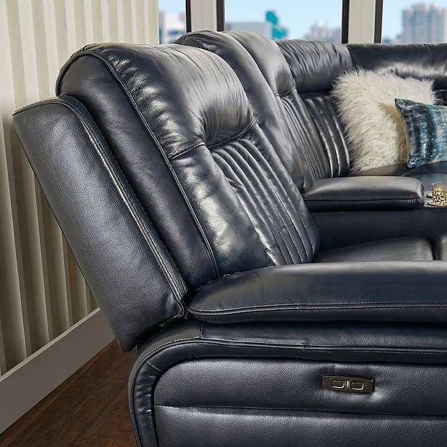 Terenzo Blue Leather 9 Pc Dual Power Reclining Sectional Living Room - Thumbnail - Image 9