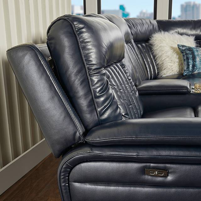 Terenzo Blue Leather 9 Pc Dual Power Reclining Sectional Living Room - Thumbnail - Image 10