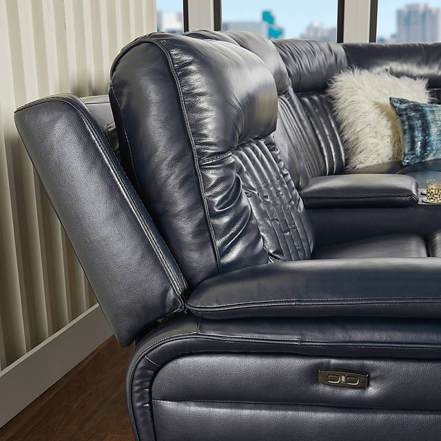 Terenzo Blue Leather 9 Pc Dual Power Reclining Sectional Living Room - Thumbnail - Image 11