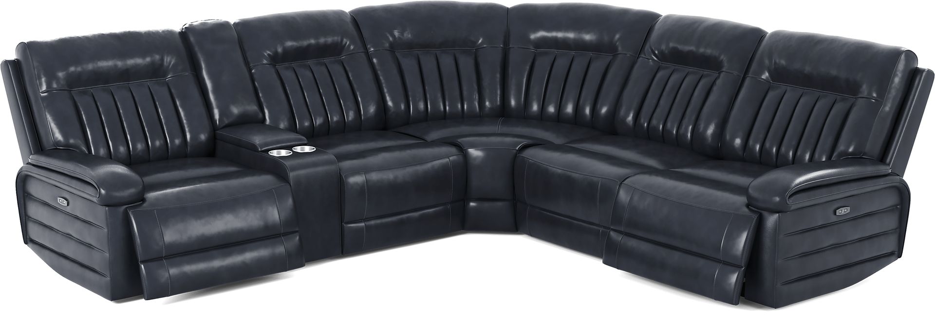 Terenzo Blue Leather 9 Pc Dual Power Reclining Sectional Living Room - Image 2