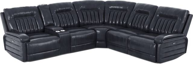 Terenzo Blue Leather 9 Pc Dual Power Reclining Sectional Living Room - Thumbnail - Image 2