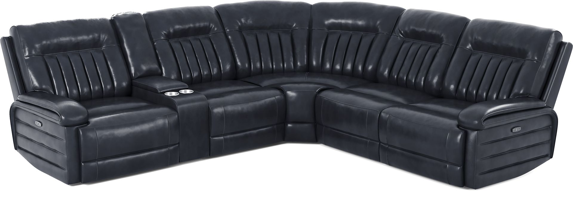 Terenzo Blue Leather 9 Pc Dual Power Reclining Sectional Living Room - Image 2