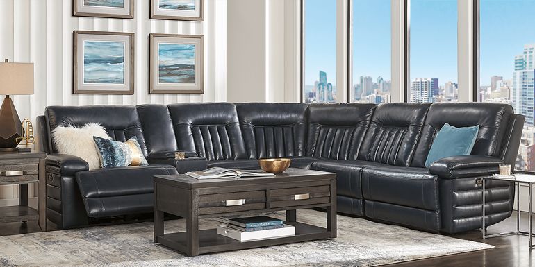 Terenzo Blue Leather 6 Pc Dual Power Reclining Sectional