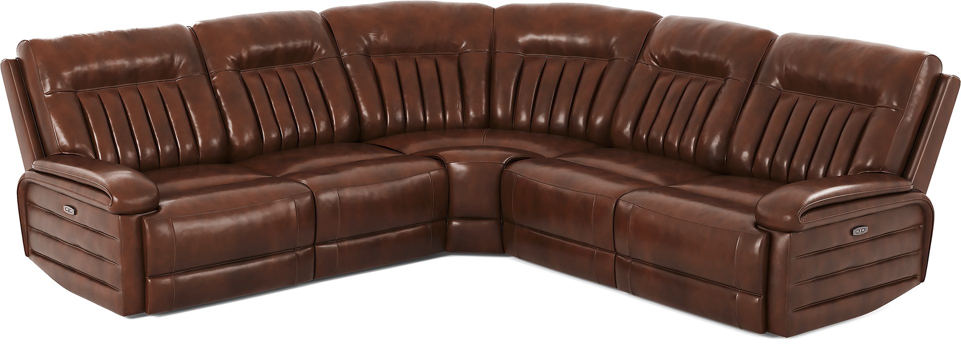 Terenzo Brown Leather 5 Pc Dual Power Reclining Sectional - Image 5