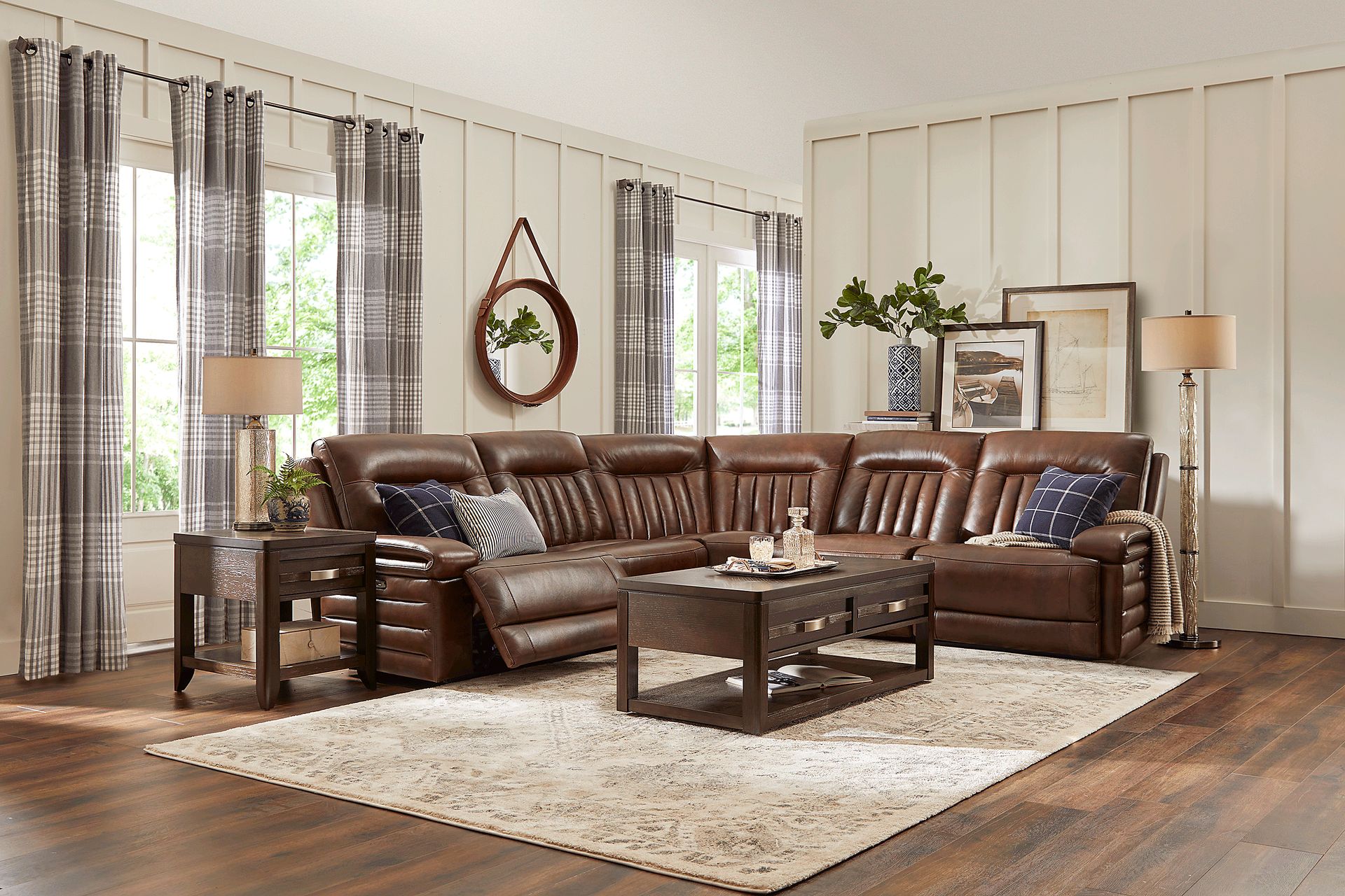 Terenzo Brown Leather 5 Pc Dual Power Reclining Sectional - Image 2