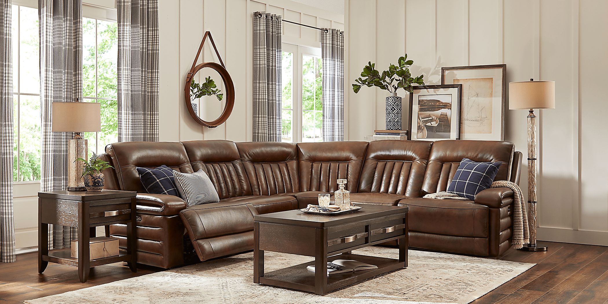 Terenzo Brown Leather 5 Pc Dual Power Reclining Sectional Rooms To Go