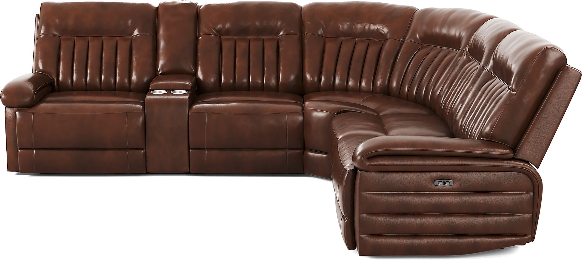 Terenzo Brown Leather 6 Pc Dual Power Reclining Sectional - Image 3