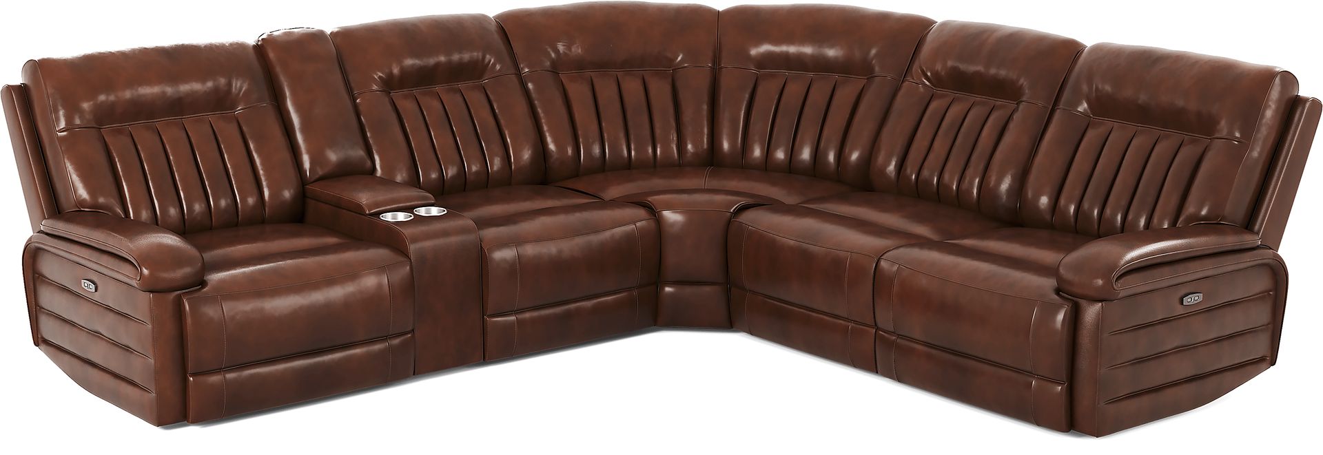 Terenzo Brown Leather 6 Pc Dual Power Reclining Sectional - Image 5