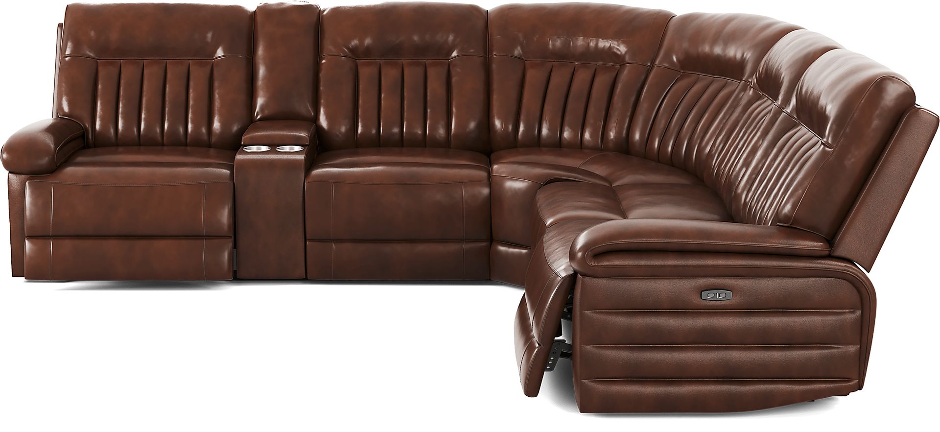 Terenzo Brown Leather 6 Pc Dual Power Reclining Sectional - Image 6