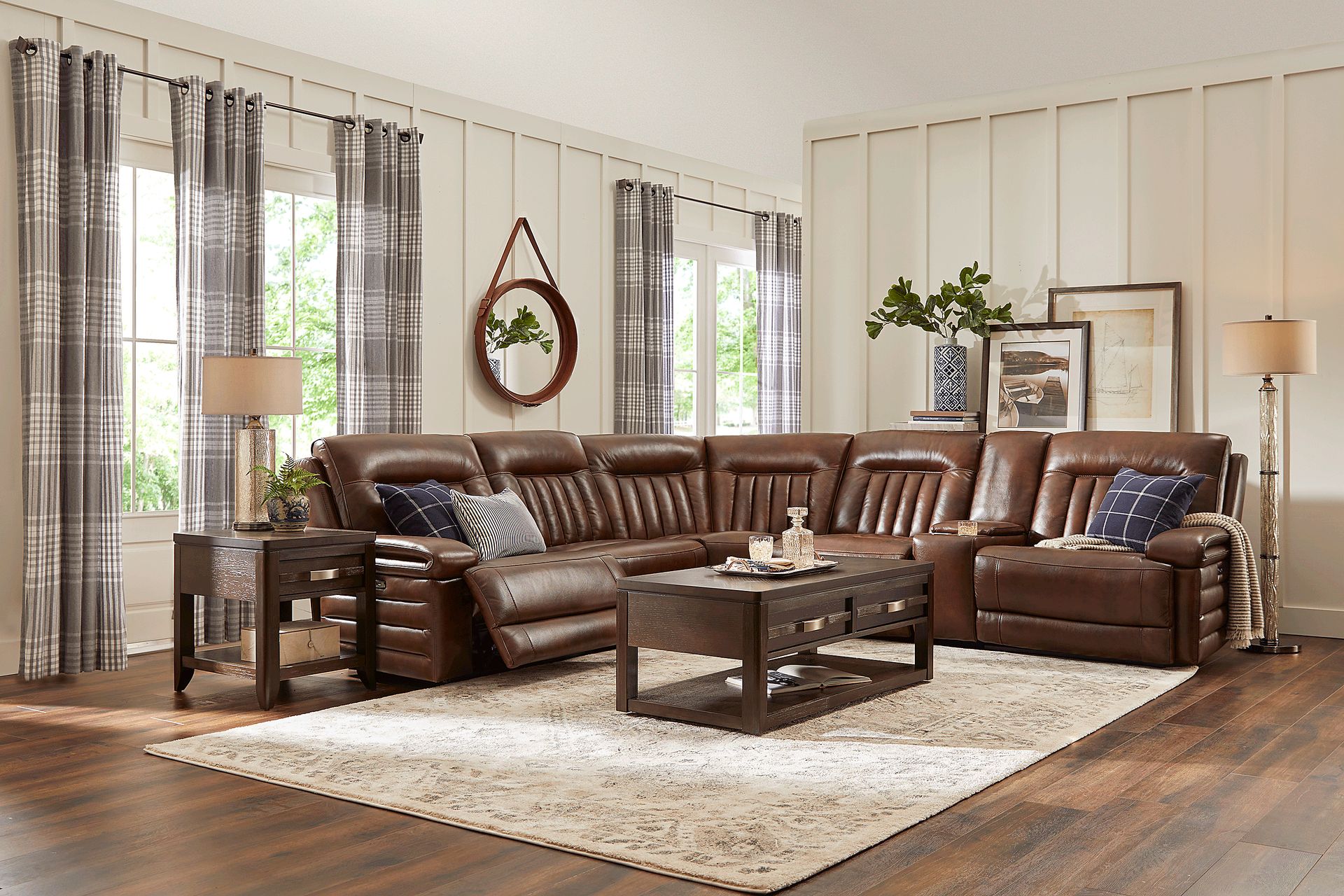Terenzo Brown Leather 6 Pc Dual Power Reclining Sectional - Image 2