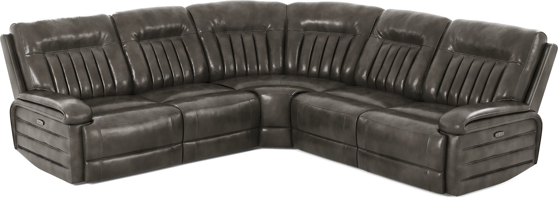 Terenzo Gray Leather 5 Pc Dual Power Reclining Sectional - Image 5