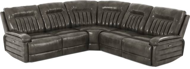 Terenzo Gray Leather 5 Pc Dual Power Reclining Sectional - Thumbnail - Image 1