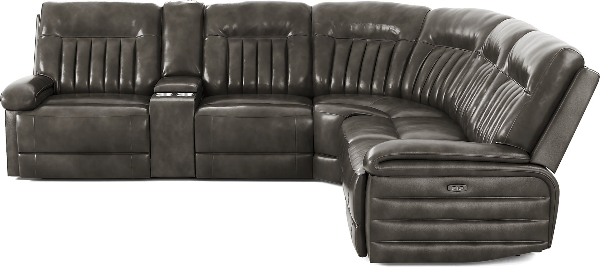 Terenzo Gray Leather 6 Pc Dual Power Reclining Sectional - Image 3