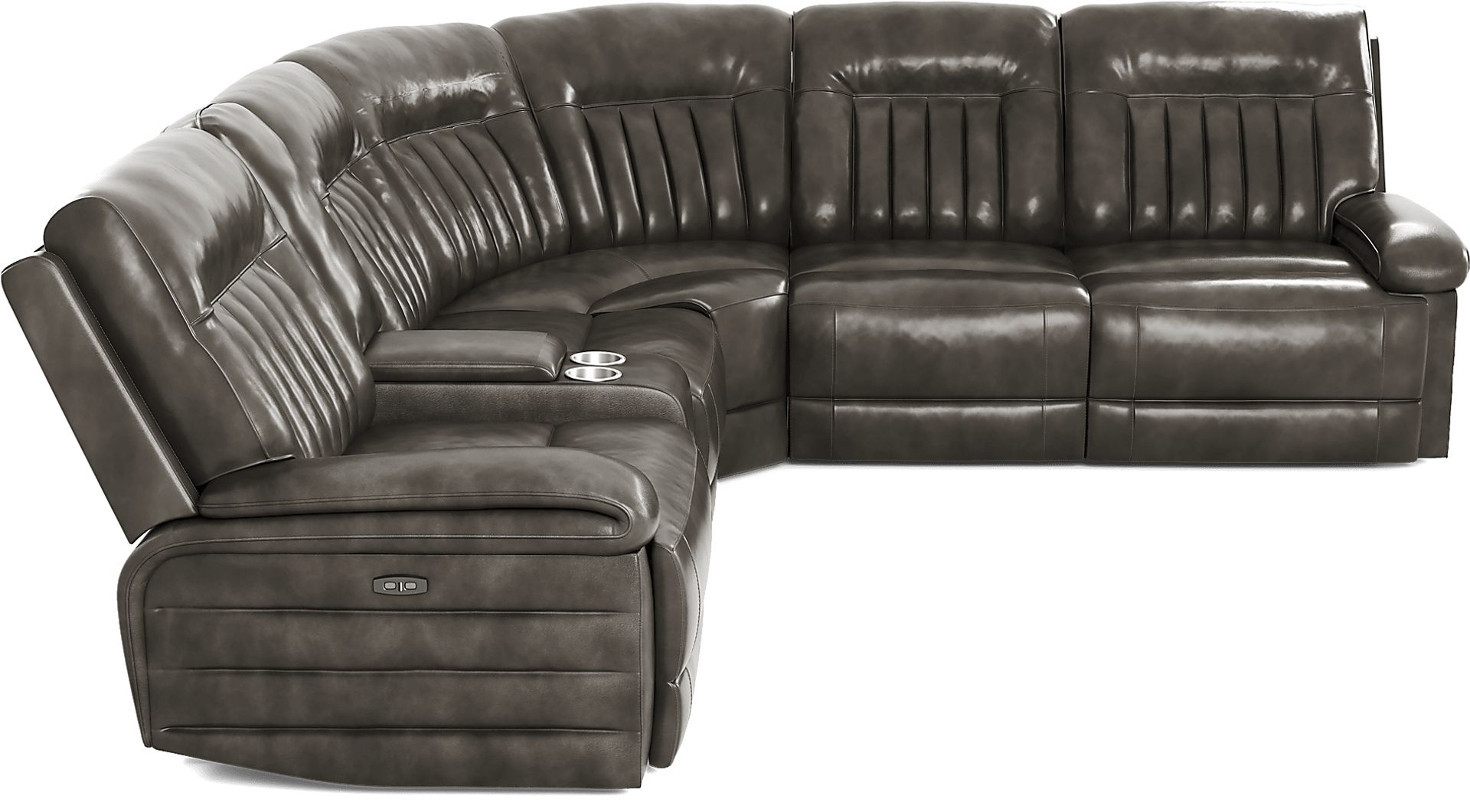 Terenzo Gray Leather 6 Pc Dual Power Reclining Sectional - Image 4
