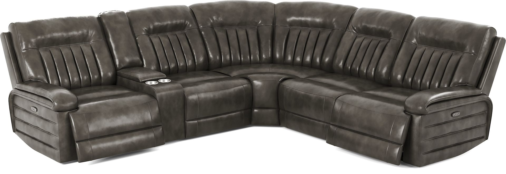 Terenzo Gray Leather 6 Pc Dual Power Reclining Sectional - Image 5